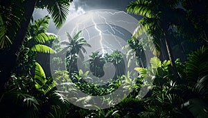 Tropical Rainforest Stormy Lightning