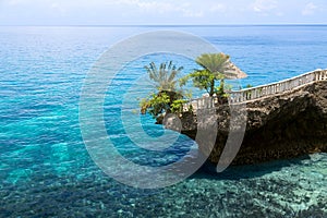 Tropical reef and rocky cliff