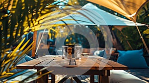 Tropical Resort Dining: Elegant Table Setting Outdoors. Generative ai