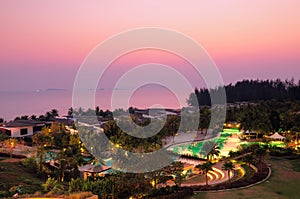 Tropical resort at dusk