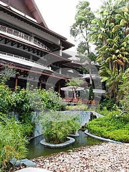 Tropical resort lobby garden landscaping
