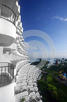 Tropical resorts architecture and blue sky