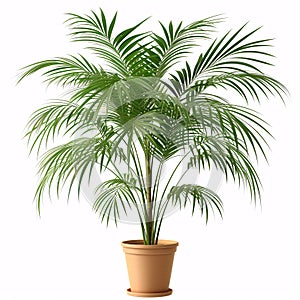 Tropical Retreat: A Lush Parlor Palm Flourishing in a Classic Terra Cotta Pot, isolated on white