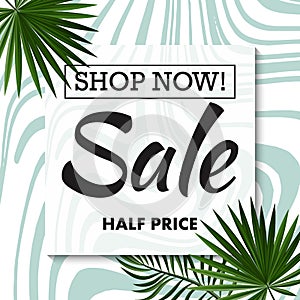 Tropical sale banner , sidewide sale promotion for email list or social media announcement, clearance coupon. EPS 10 photo