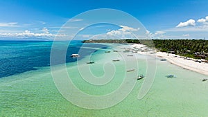 Tropical sandy beach and blue sea. Philippines