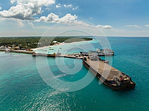 Tropical sandy beach and blue sea. Philippines