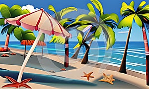 Tropical sandy beach. Palm trees and sea paradise holidays