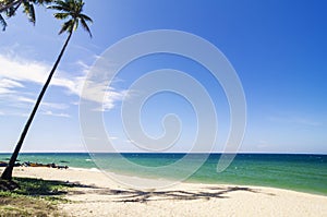 Tropical sandy beach at sunny day.blue sky and torquise sea water.