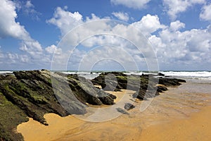 Tropical sandy beach at sunny day.blue sky and torquise sea water