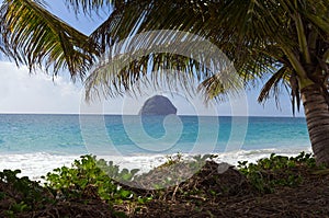 Tropical scene of Martinique mountains, Mount Pelee in the background, Lesser antilles.