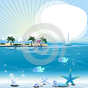 Tropical scene with underwater life and text place