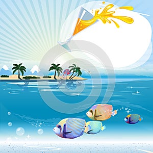 Tropical scene with underwater life and text place