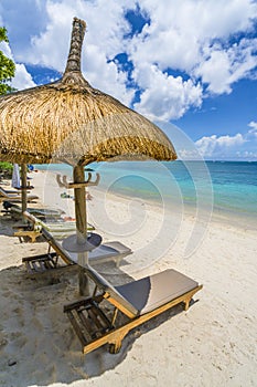 Tropical scenery with amazing beaches of Mauritius island photo