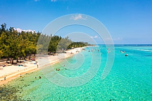 Tropical scenery, beautiful beaches of Mauritius island, Le Morne, popular luxury resort. Le Morne beach luxury resorts, Mauritius