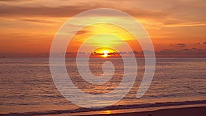 Tropical sea at sunset or sunrise over sea video 4K, The sun touches horizon, Red sky in golden hour amazing seascape,Ocean beach