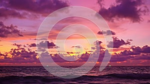 Tropical sea at sunset or sunrise over sea video 4K, The sun touches horizon, Red sky in golden hour amazing seascape,Ocean beach