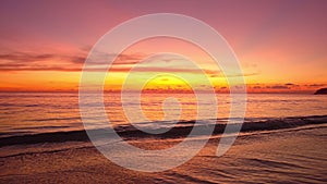 Tropical sea at sunset or sunrise over sea video 4K, The sun touches horizon, Red sky in golden hour amazing seascape,Ocean beach