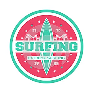 Tropical sea surfing vintage label