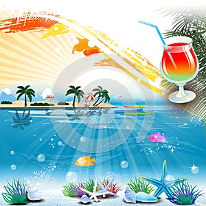 Tropical sea theme background with cocktail and text area