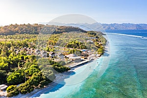 Tropical sea with turquoise water and trees. Gili Trawangan, Indonesia