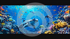 Tropical sea underwater with colorful fishes on coral reef oceanarium ocean life AI generated
