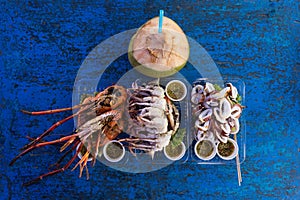 Tropical seafood on table