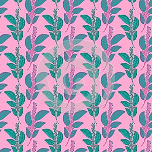 Tropical seamless background. Bright pattern print for textile design. Floral seamless pattern in pink and turquoise colors