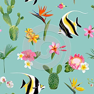 Tropical Seamless Floral Summer Pattern. For Wallpapers, Backgrounds, Textures, Textile, Cards.