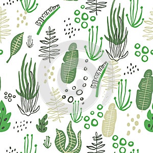 Tropical seamless leaves pattern. Vector illustration. Stylish repeating texture. Repeating texture with leaves.