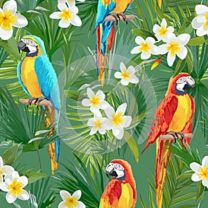 Tropical Seamless Parrot and Floral Summer Pattern. For Wallpapers, Backgrounds, Textures, Textile, Cards.