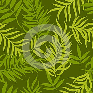 Tropical seamless pattern with exotic palm leaves. Vector illustration