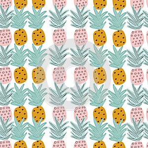 Tropical seamless pattern with hand drawn pineapples