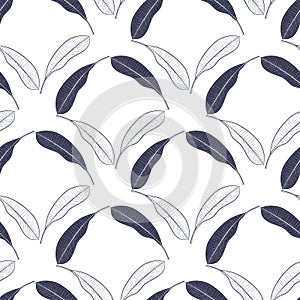 Tropical seamless pattern with mango leaves. Vector hand drawn illustration for print,textile,wrapping paper.