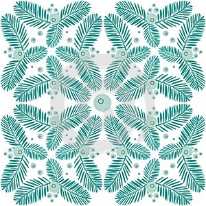 Tropical seamless pattern with palm leaves, green emerald mint color, illustration for textile and decoration