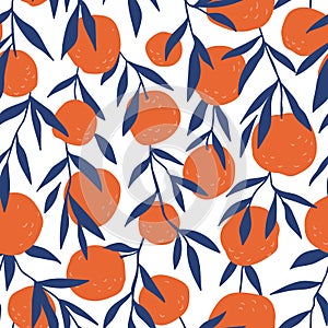 Tropical seamless pattern with red oranges. Fruit background. Vector bright print for fabric or wallpaper.