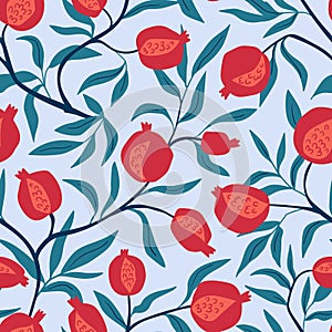 Tropical seamless pattern with red oranges. Fruit repeated background. Vector bright print for textile.