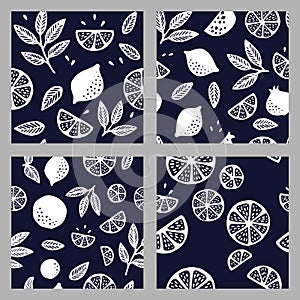 Tropical seamless pattern set with citrus