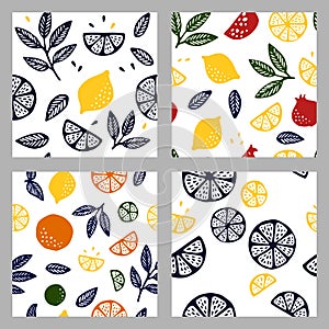 Tropical seamless pattern set with citrus