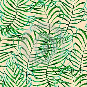 Tropical seamless pattern. Watercolor tangled palm