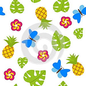 Tropical seamless pattern on white background with pineapples vector