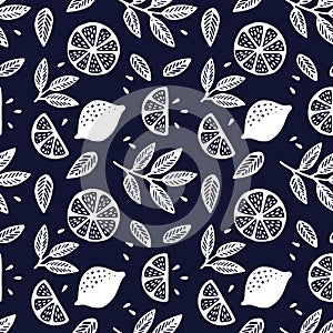 Tropical seamless pattern with yellow lemons