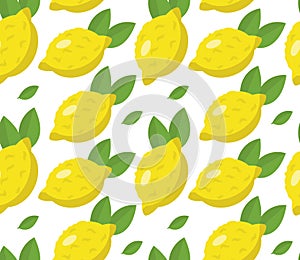 Tropical seamless pattern with yellow lemons. Fruit repeated background. Vector bright print for fabric or wallpaper.