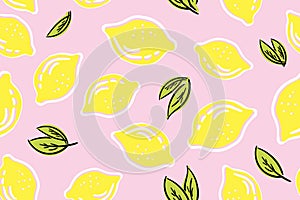 Tropical seamless pattern with yellow lemons. Fruit repeated background. Vector bright print for fabric or wallpaper.