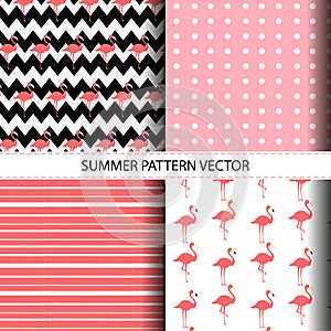Tropical Seamless Vector Floral Summer Pattern with Flamingo Bird