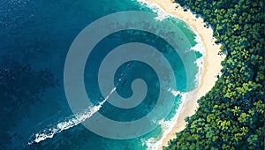 Tropical seascape in aerial perspective. AI generated illustration