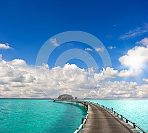 Tropical seascape. overwater bungalow