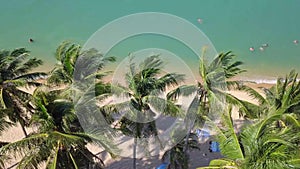 Tropical Seashore with People Relaxing on the Beach. Aerial View