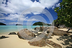 Tropical seashore view against blue sky and cloud