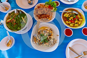 Tropical seaside dining table in thailand