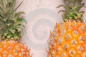 Tropical and Seasonal Summer Fruits. closeup pineapple arranged with blank space in the middle of backgrounds, Healthy Lifestyle.